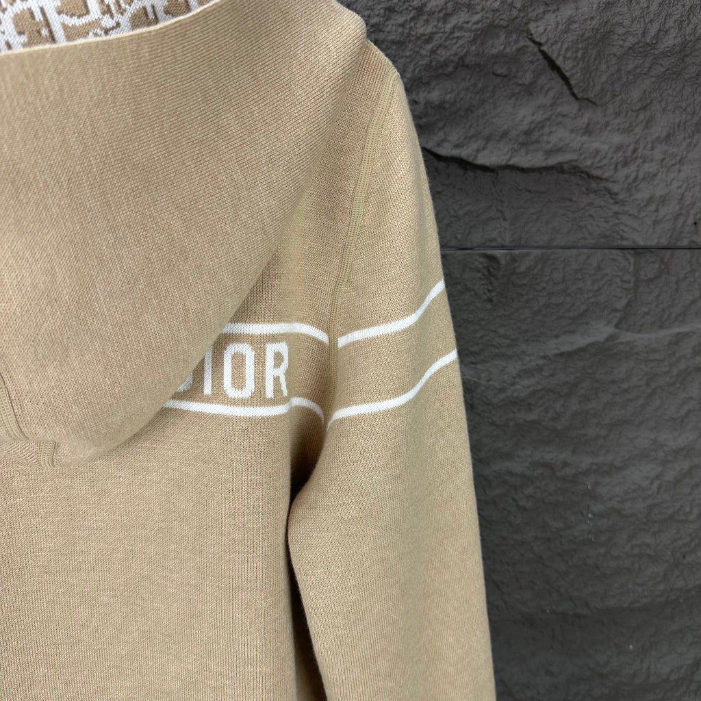 Beige long-sleeve hoodie sleeve with DIOR logo stripe
