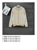 Beige zip-up hoodie with hood and allover monogram pattern, front view