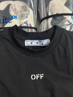 Black Off-White crewneck T-shirt close-up with OFF logo