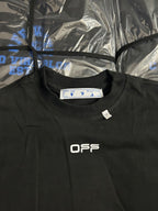 Black Off-White T-shirt chest view with OFF logo and neck tag