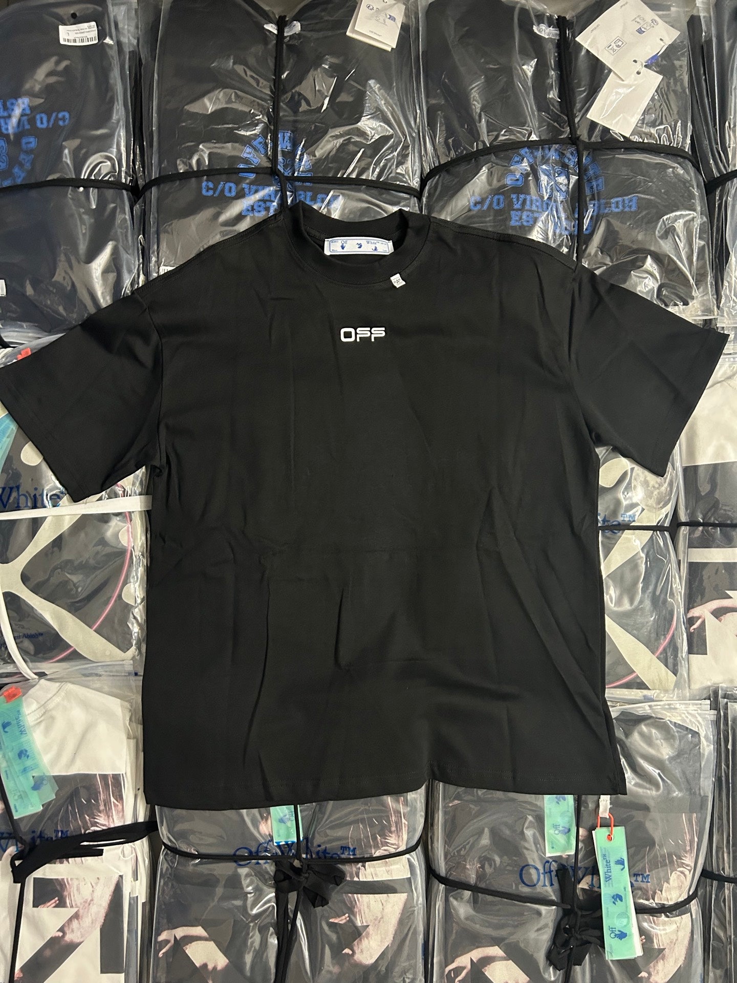 Black Off-White T-shirt with small OFF logo at the chest