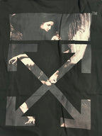 Black Off-White graphic T-shirt with large X and portrait print