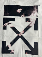 Off-white T-shirt with large black-and-white graphic and bold arrow X on front