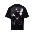 Black graphic T-shirt with large abstract X photo print on front
