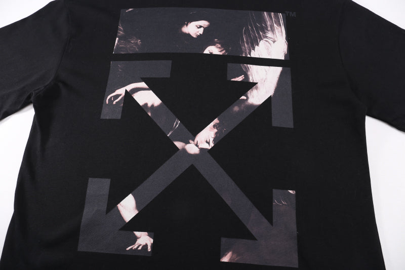 Black T-shirt with large abstract X photo graphic print on back