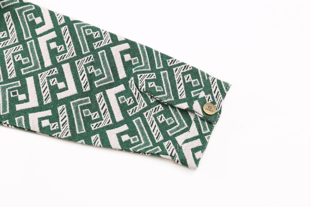 Fendi green patterned shirt sleeve with buttoned cuff and geometric motif