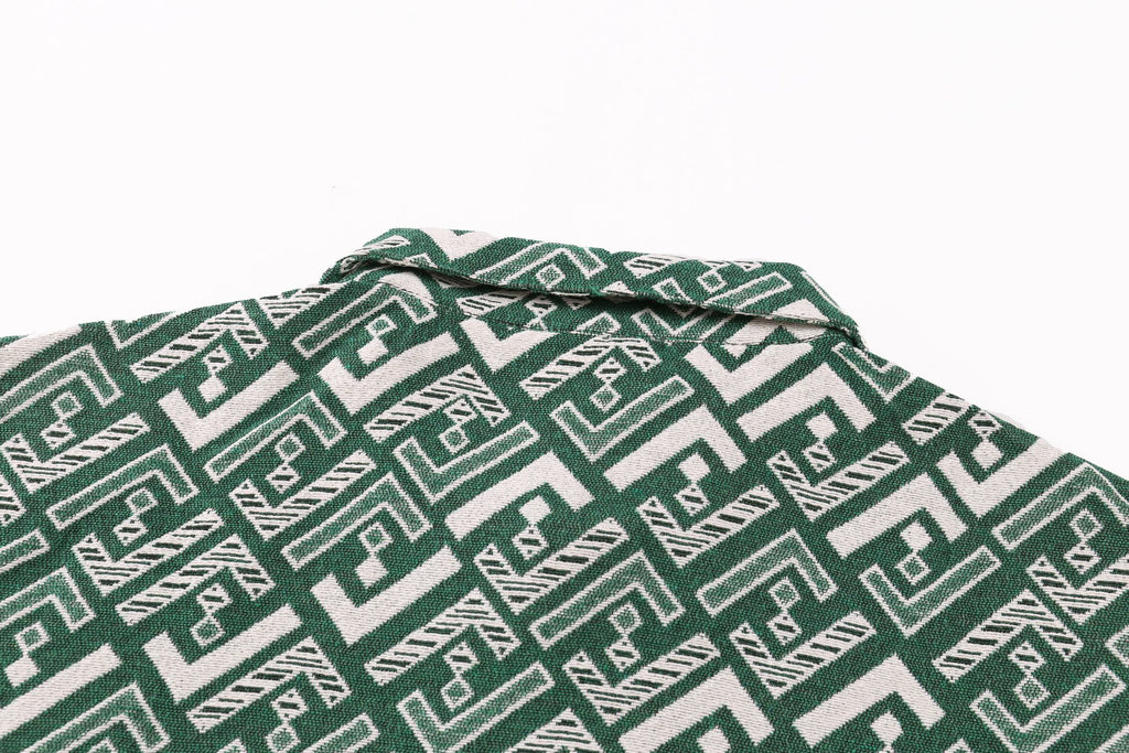 Fendi green patterned shirt with raised collar and shoulder yoke detail