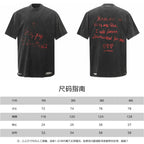 Balenciaga dark gray short-sleeve T-shirt, red front and back script graphic