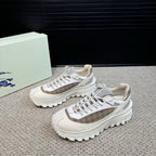Burberry white lace-up sneakers with plaid accents and thick tread sole