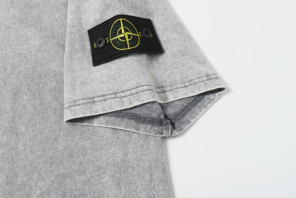 Stone Island crew-neck T-shirt hem with stitched cuff fold