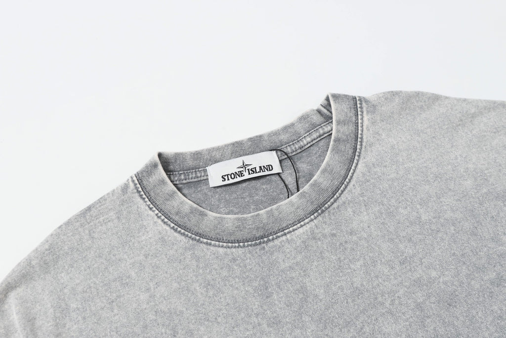 Stone Island crew-neck T-shirt collar detail in light gray