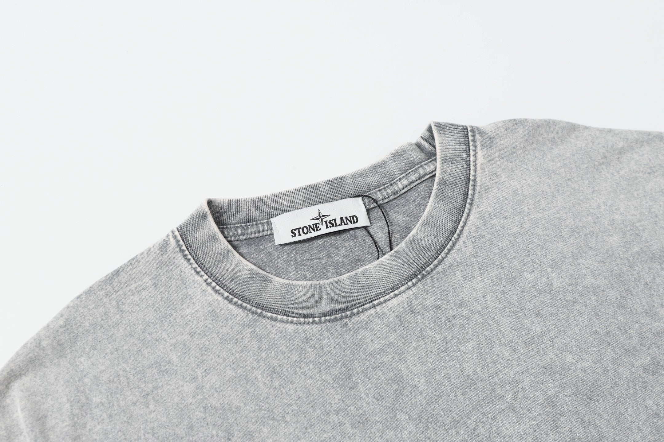 Stone Island crew-neck T-shirt collar detail in light gray