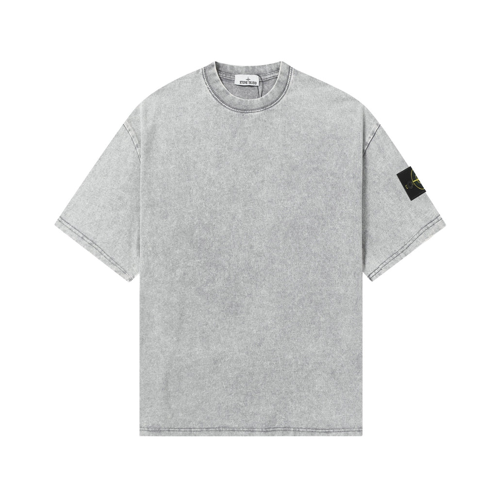 Stone Island crew-neck T-shirt in light gray, short sleeves