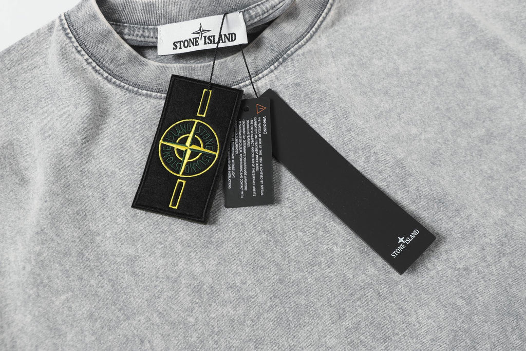 Stone Island crew-neck T-shirt neckline with branded tags