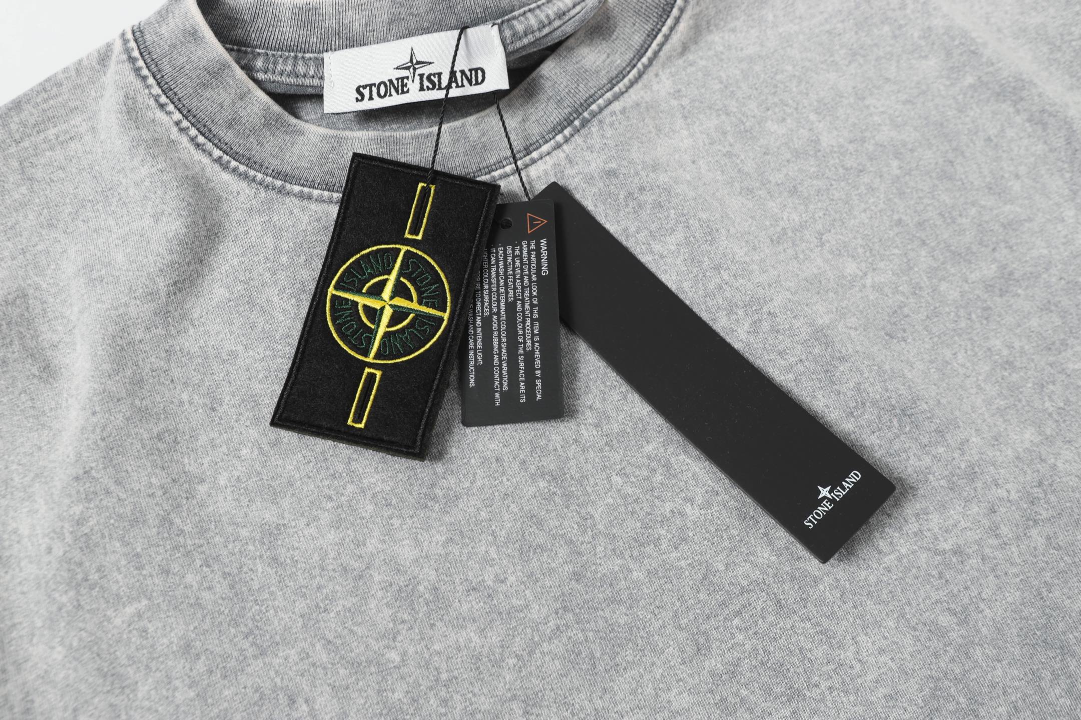 Stone Island crew-neck T-shirt neckline with branded tags