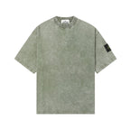 Stone Island short-sleeve T-shirt in sage green, crew neck, side black logo patch