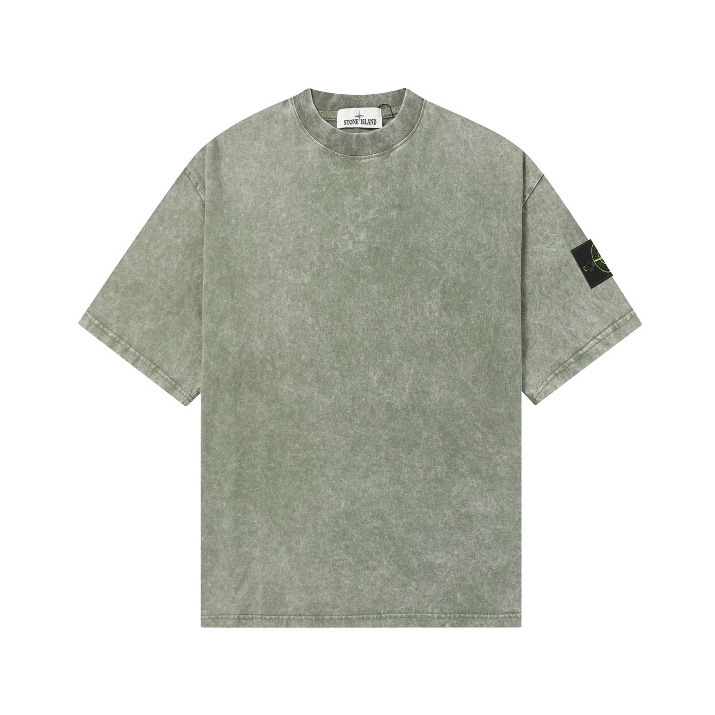 Stone Island short-sleeve T-shirt in sage green, crew neck, side black logo patch