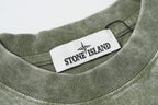 Stone Island T-shirt collar with crew rib knit and brand neck label on sage green