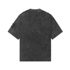 Men’s short-sleeve crewneck T-shirt in dark charcoal with speckle finish, back view