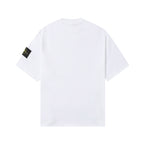 White Stone Island T-shirt back view with black sleeve logo patch.