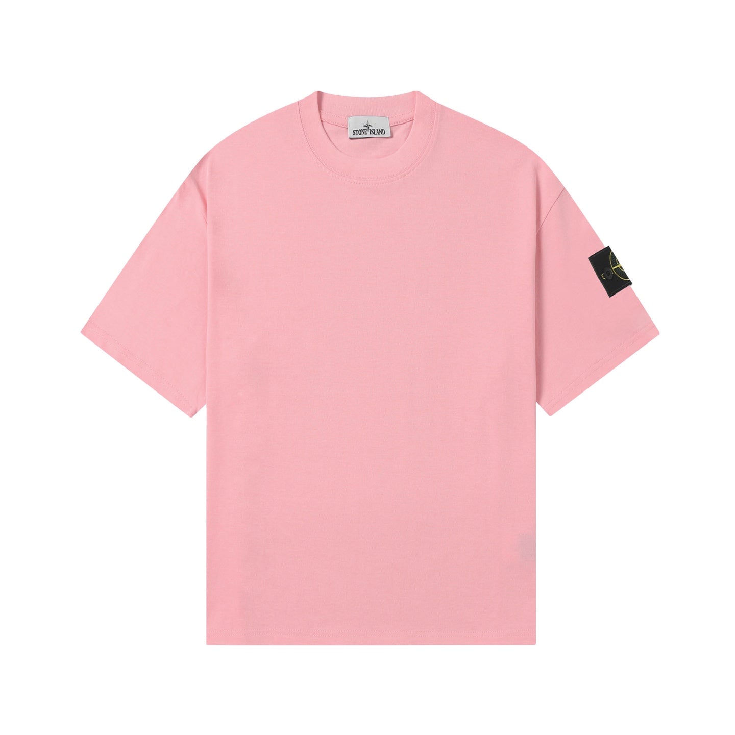 Pink crew-neck T-shirt with short sleeves