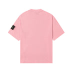 Pink crew-neck T-shirt, back view, short sleeves