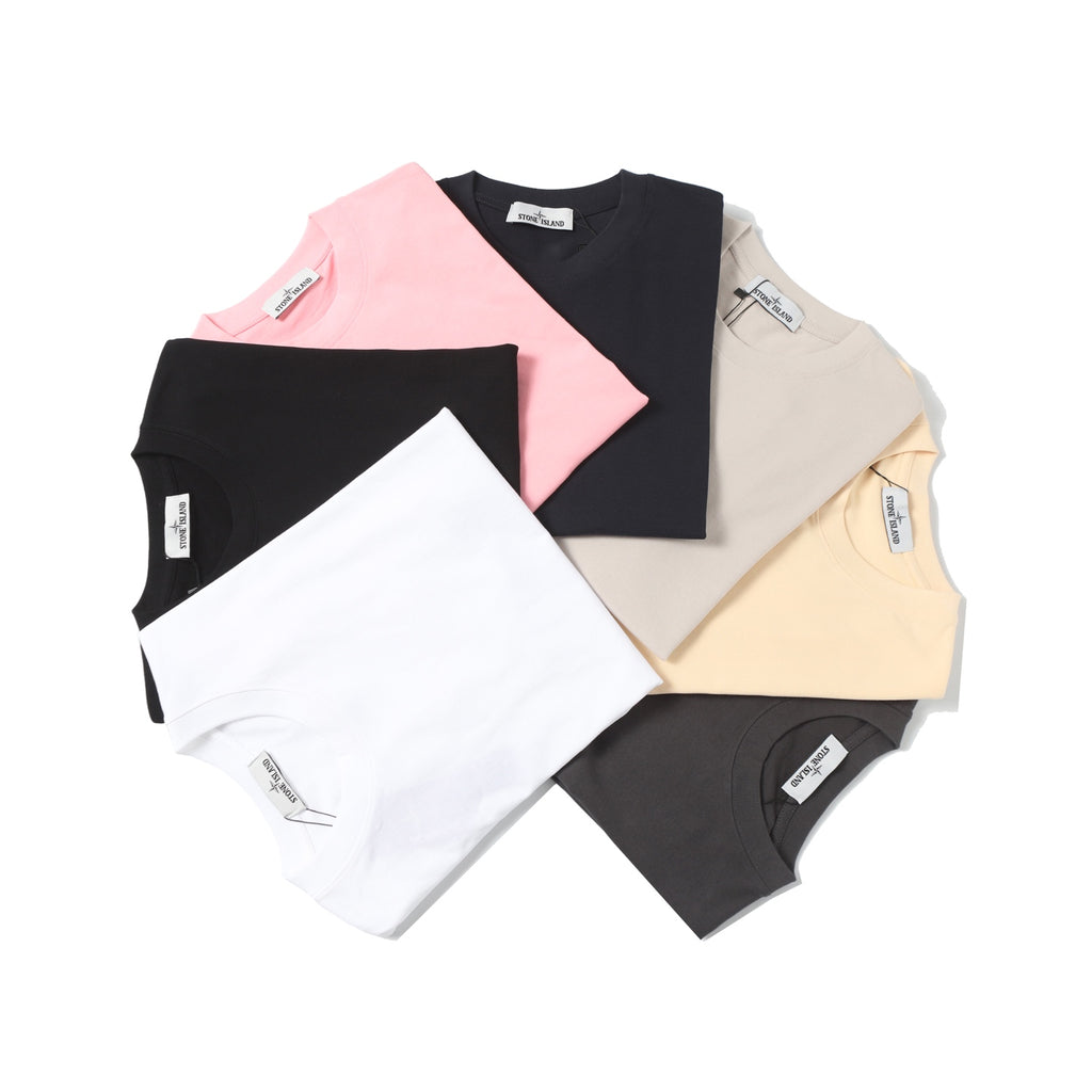 Assorted Stone Island crew-neck T-shirts in pink, black, beige, white, dark