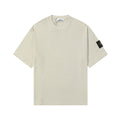 Light beige crew-neck T-shirt with short sleeves, front view