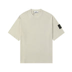 Light beige crew-neck T-shirt with short sleeves, front view