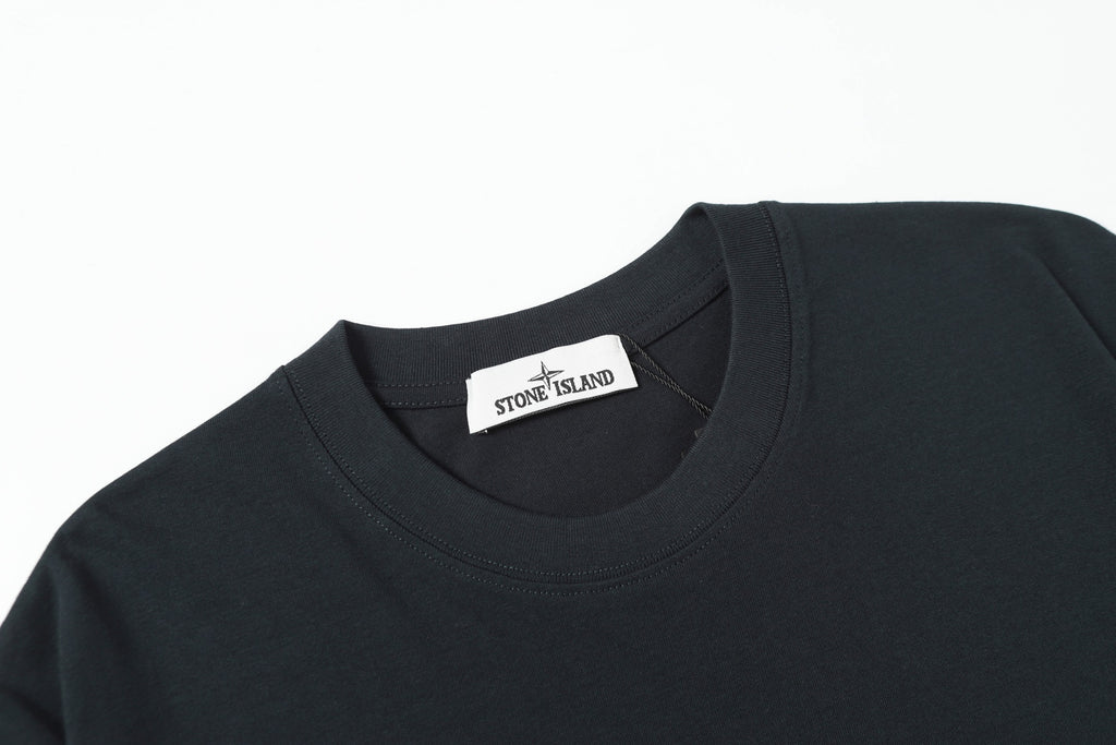 Stone Island crew-neck T-shirt in dark color with neck brand label