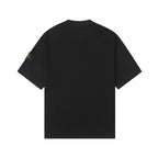 Black crew-neck T-shirt back view with short sleeves