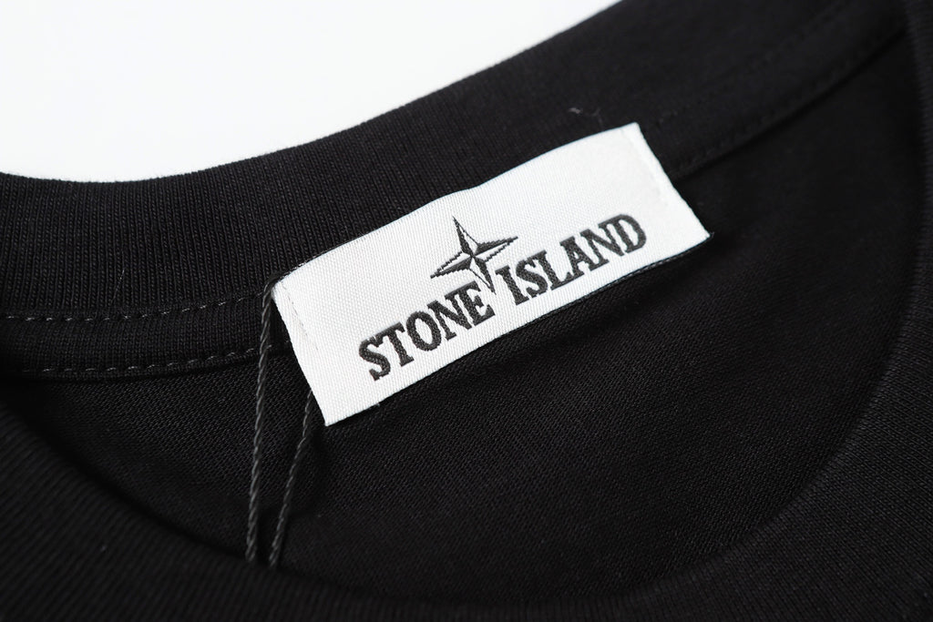 Black crew-neck T-shirt with Stone Island neck label