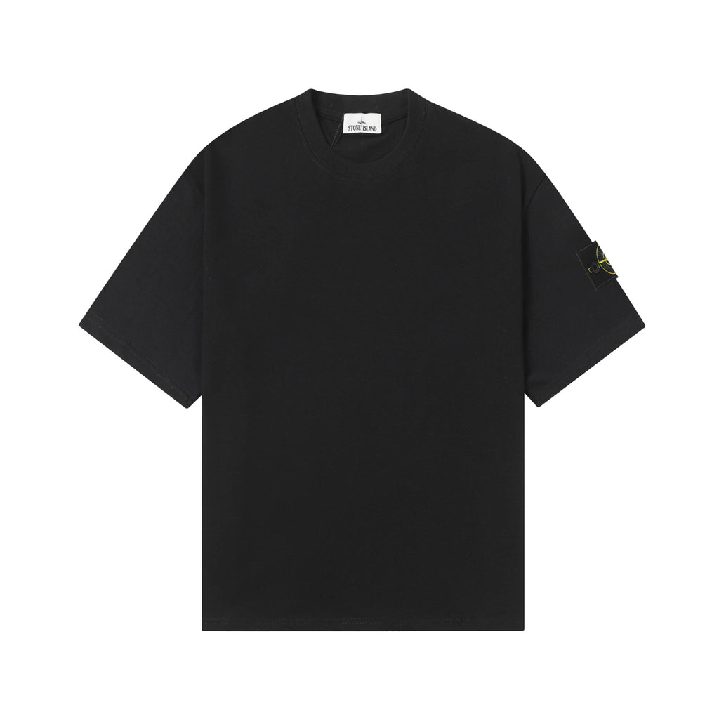Black Stone Island crew-neck T-shirt with short sleeves