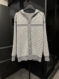 Zip-up hooded sweatshirt in gray with Dior monogram panels and striped bands