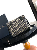 Dior shoulder bag with Dior monogram canvas, black front flap and strap hardware