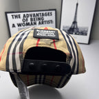Burberry plaid baseball cap interior with black strap and logo patch