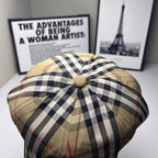 Burberry check baseball cap, top button and plaid crown in beige navy red
