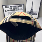 Burberry check baseball cap, underside brim view with dark interior