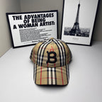 Burberry check baseball cap, beige navy red with raised B logo