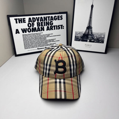 Burberry check baseball cap, beige navy red with raised B logo