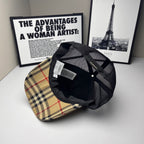 Burberry cap set: beige, navy and red plaid cap with black mesh side panel and brim