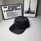 Fendi cap with dark FF pattern front, curved brim, and mesh panel at back.