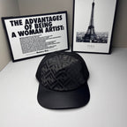 Fendi cap in dark gray/black with FF monogram pattern, curved brim and mesh back.