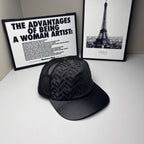 Fendi cap with dark FF logo panel and curved brim, mesh crown at the back.