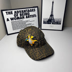 Fendi baseball cap in brown FF jacquard with front embroidered cartoon eagle patch