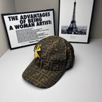 Fendi baseball cap in brown FF jacquard with side embroidered cartoon eagle patch