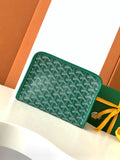 Goyard green patterned zip wallet with yellow ribbon tie