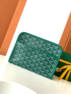 Goyard green patterned zip wallet, front view