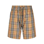 Burberry plaid drawstring shorts with elastic waist, beige tan black red checks