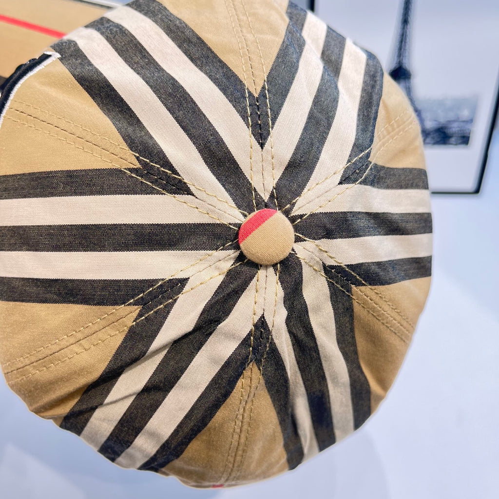 Striped baseball cap crown with round top button